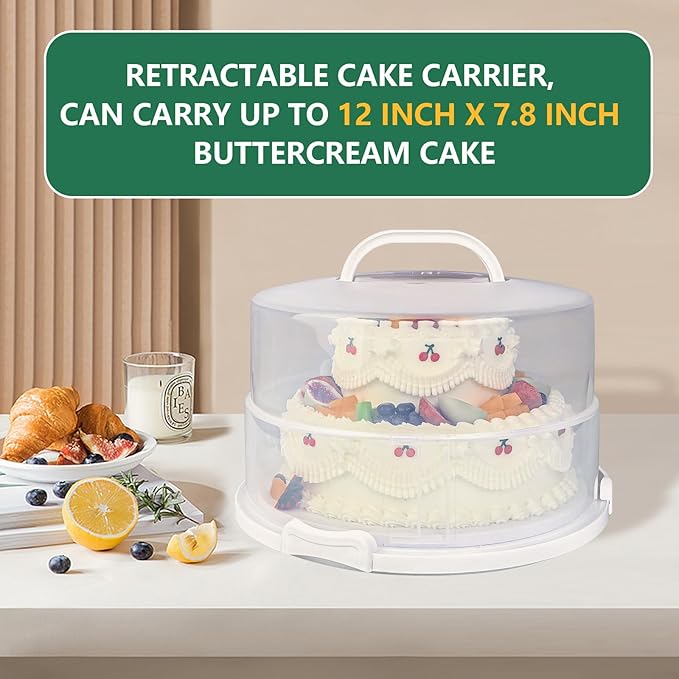 12 Inch Cake carrier Container with Lid and Handles Includes Insulated Bag for Safe Transportation of Buttercream Doesn't Melt Easy for Cakes, Pies and Cupcakes (Green)