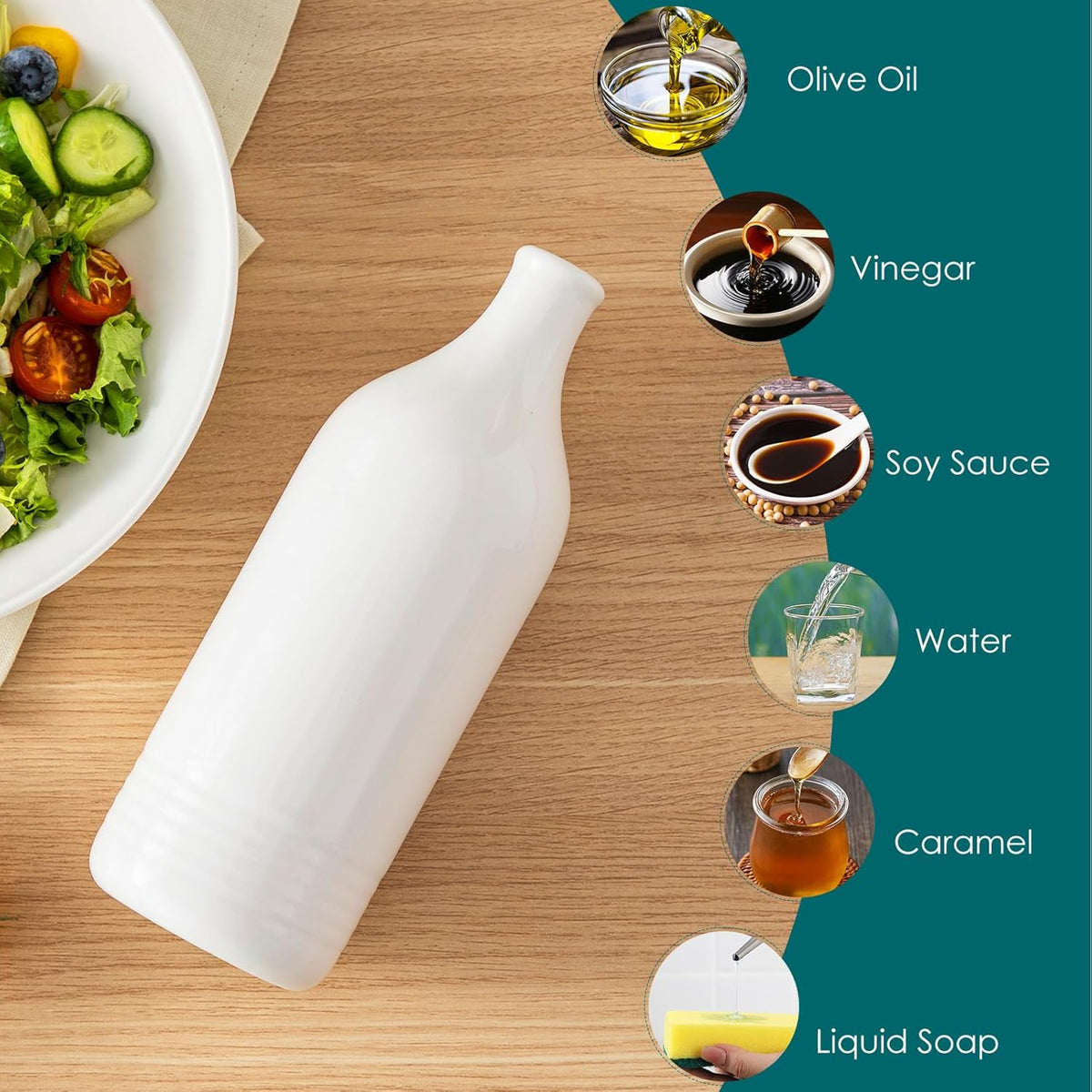 vancasso 20 Oz Ceramic Olive Oil Dispenser Bottle, Bottle Dispenser with Spout and Funnel for Kitchen,Suitable for Oil, Vinegar, Coffee Syrups & Other Liquids, White