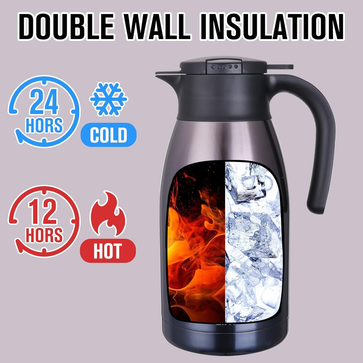 GiNT 1.9L / 64Oz Thermal Coffee Carafe, Insulated Stainless Steel Coffee Carafes for Keeping Hot/Double Walled Vacuum Thermal Carafe (Purple)