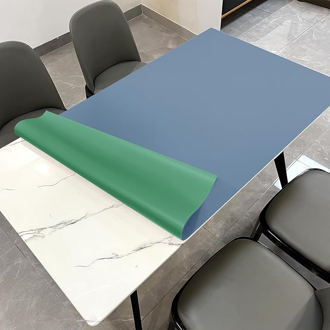 Leather Table Cover,1.8mm Thick,35.4x70.9 Inch,Table Protector for Dining Room Table,Dining Table Cover,Table Cover Protector,Dining Table Pads(Grayish Blue+Dark Green,35.4x70.9)