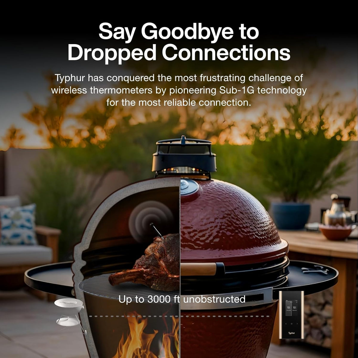 Sync Gold Wireless WiFi Meat Thermometer, 2 Slim Probes, 6 Sensors, 10x Stronger Signal, ±0.5℉ Accuracy, Smart Base Direct Setup, Reliable Reading Through Kamado Grill, BBQ, Oven, Smoker, Air Fryer