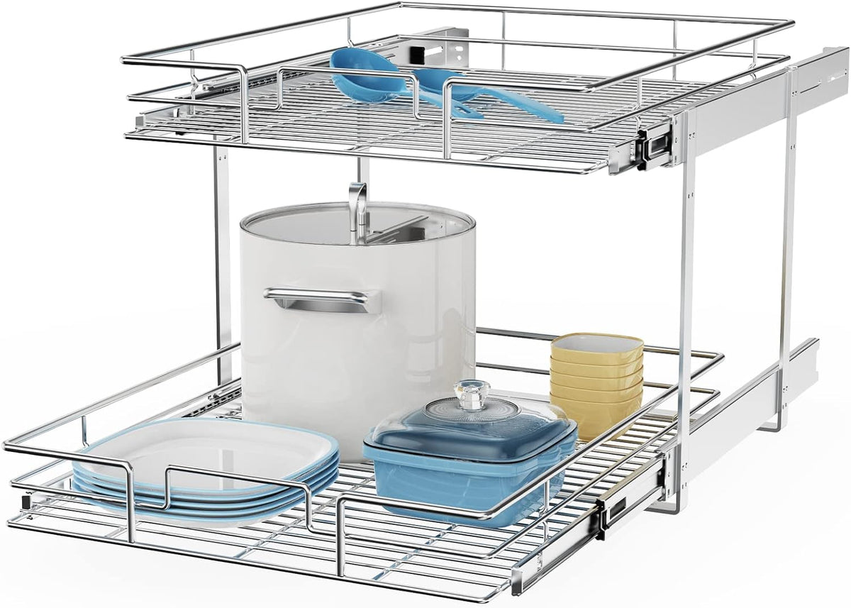 ROOMTEC Individual Pull Out Cabinet Organizer (22½"W x 21½"D), 2 Tier Spice Rack Organizer for Cabinet, Slide Out Drawer Pantry Shelf Organization and Storage for Kitchen Bathroom