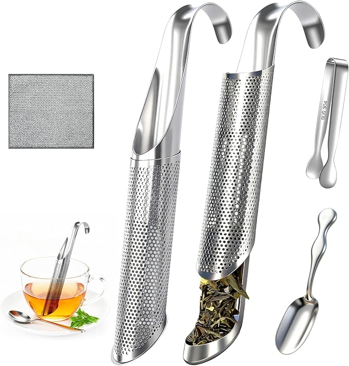 2 Pcs Tea Infuser, Tea Diffusers for Loose Tea with Teaspoon Tea-tweezers Steel Wire Cloth, for All Kinds of Tea