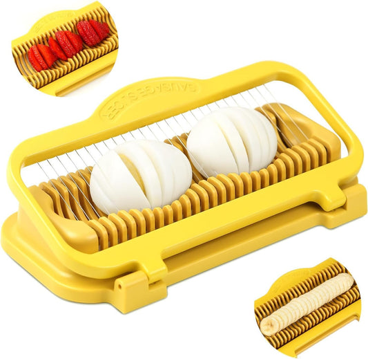 Larger Banana Slicer Egg Slicer for Hard Boiled Eggs, Stainless Steel & Aluminium Wires Strawberry slicer Multipurpose Heavy Duty Dishwasher Safe Banana Cutter slicer