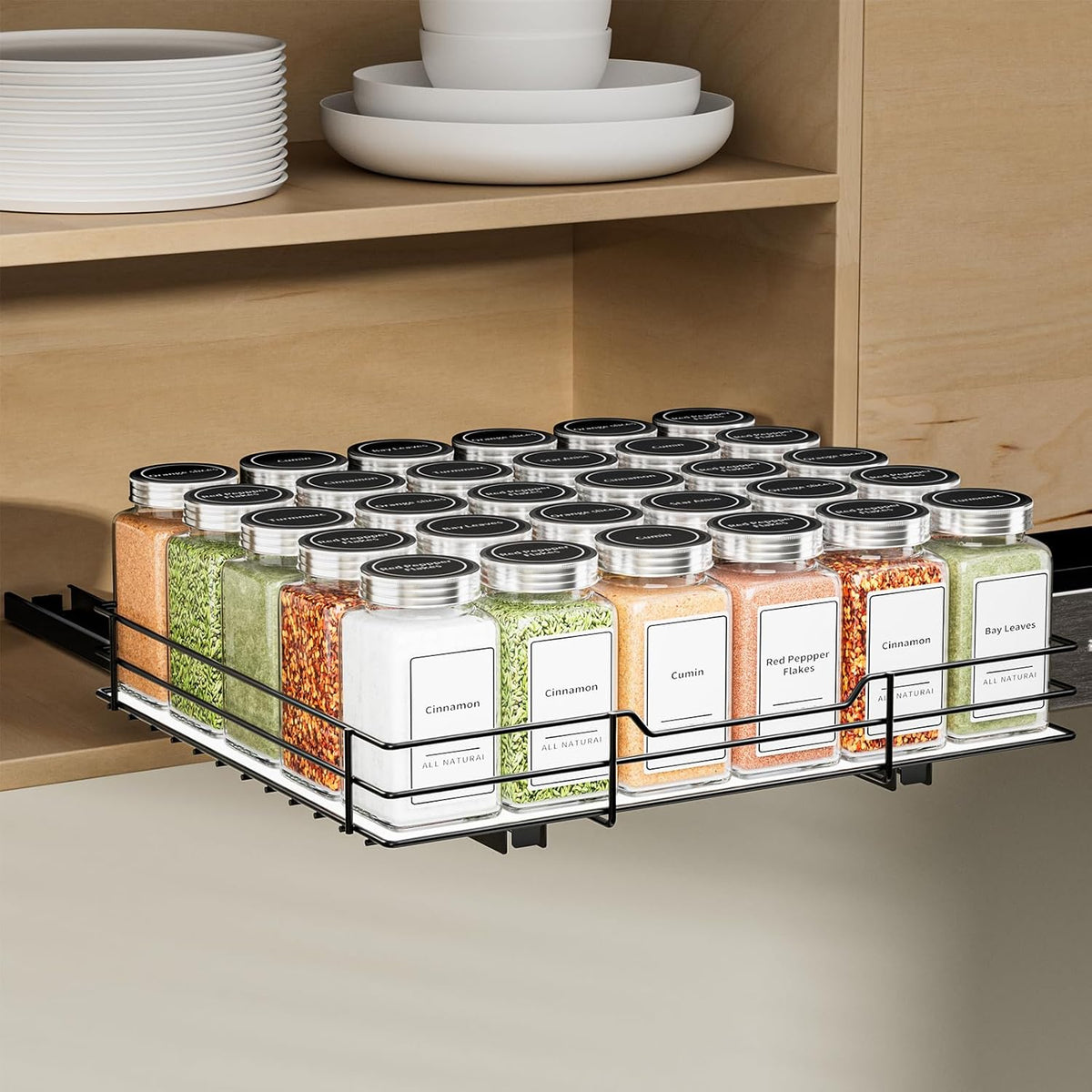 Spice Rack Organizer for Cabinet, 1 Tier Pull Out Spice Rack, Spice Organizer for Cabinet, Kitchen and Pantry, Fits Spices, Sauces, Canned Food (12.5''Wx10.5''Dx2.5''H)