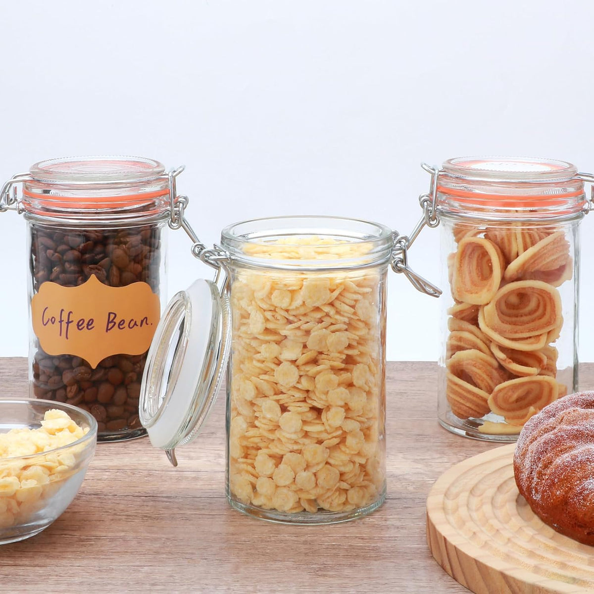 16 oz Glass Jars with Airtight Lid, Set of 6 Mason Jars 16 oz, Glass Storage Jars, Airtight Glass Jars, Canning Jar，Glass Canister with Seal for Pickle, Vanilla, Cookie, Jelly