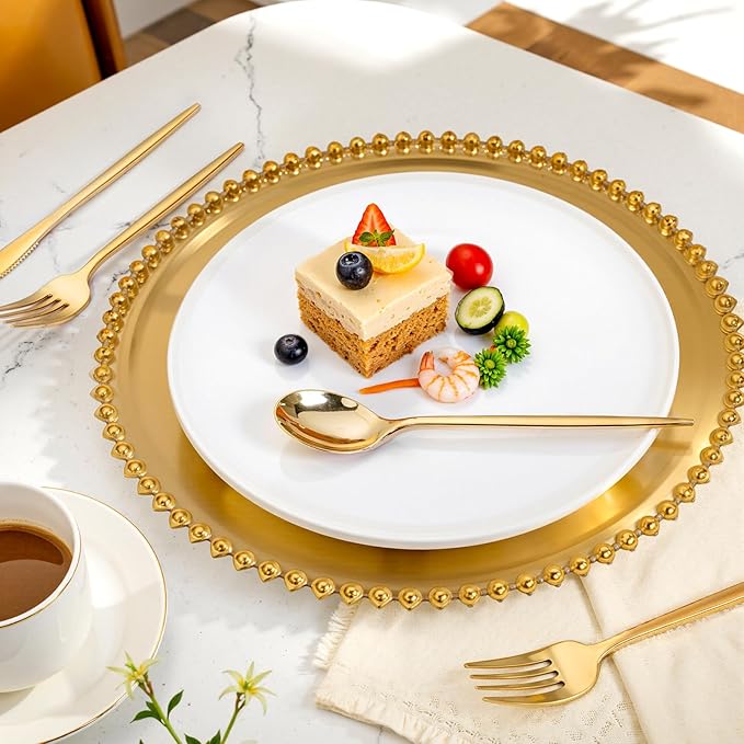 PULOTE 300PCS Gold Plastic Silverware Set Disposable - Heavy Duty Gold Utensils Set - Plastic Cutlery Disposable - Include 100 Knives, 100 Forks, 100 Spoons for Party & Wedding