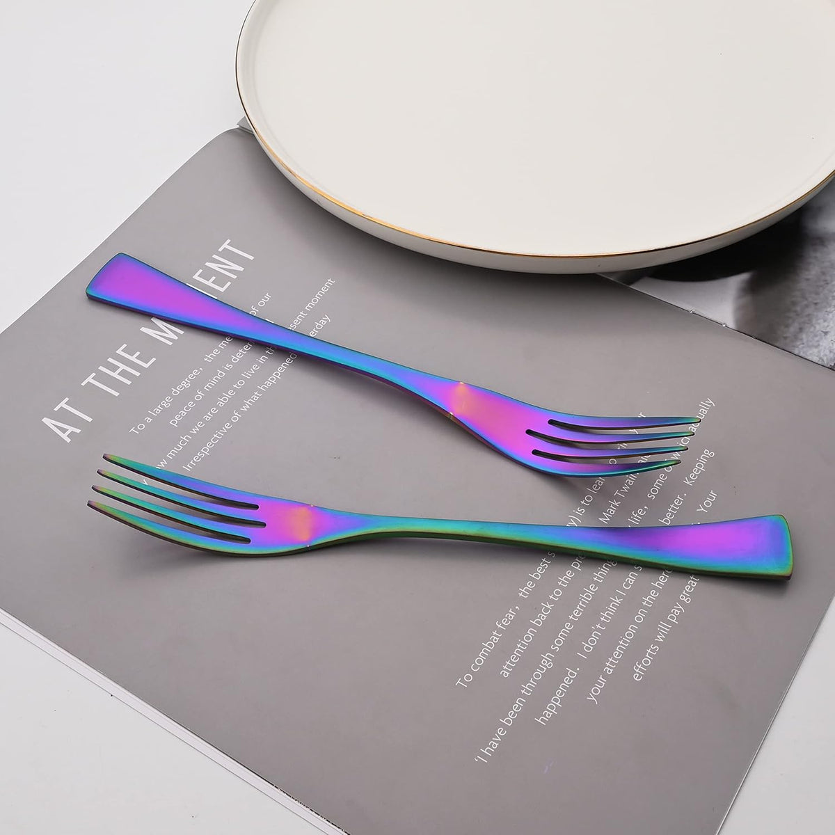 Luxury 18/10 Stainless Steel Matte Rainbow Colorful Flatware Set - Silverware Cutlery Utensil Set Steak Knife Spoon and Fork Knife Serving Set, Service for 1 (6-Piece)