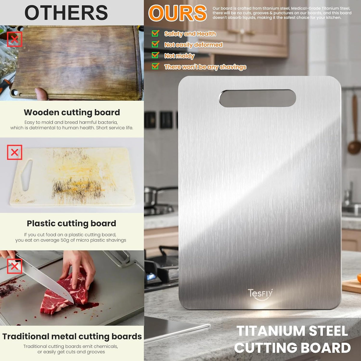 2 Pack Titanium Cutting Board - 100% Pure Titanium Cutting Boards For Kitche,Easy to clean, Double-sided food-grade Cutting Board For Meats, Fruits And Vegetables (X-Large)