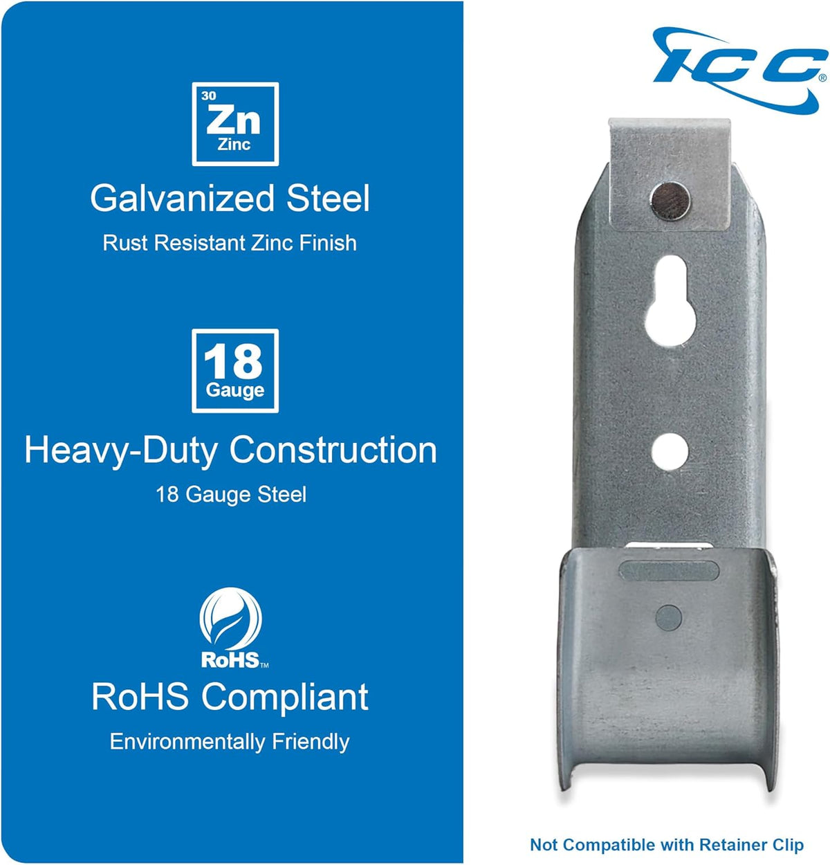 ICC Ceiling Mount J Hook 1 5/16” Without Retainer Clip – Galvanized Steel Cable Management Hooks for Hanging Cable - Rust-Resistant, EIA and TIA Compliant - 1 5/16 Inch 25 Pack