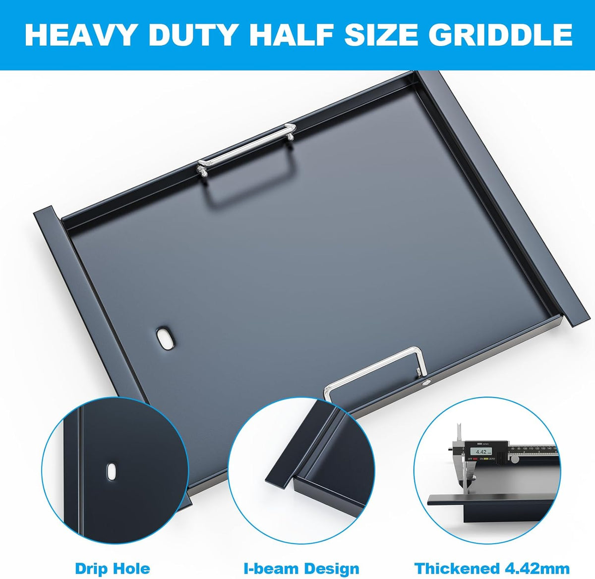 16517 Half Size Griddle Insert for Bull 30" 4 Burner Grill Angus 47628 47629 Outlaw 26038 26039,Bull Premium Grill 18248 18249,Non-stick Carbon Steel Flat Top Cooking Plate Replacement for Bull 65073