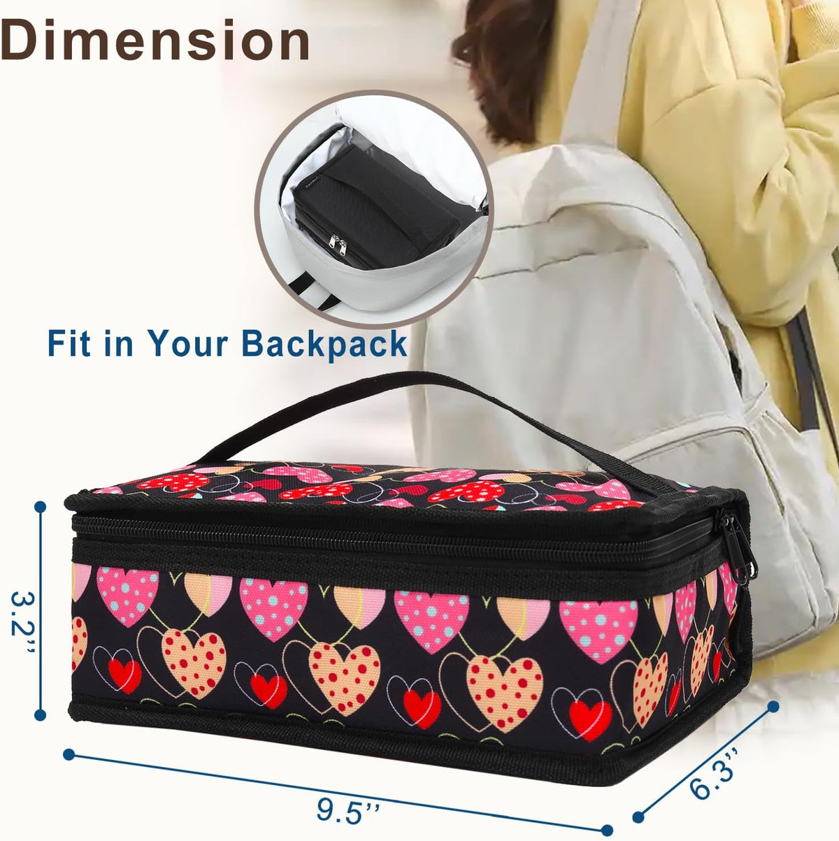 FlowFly Small Lunch box Insulated Soft Bag Mini Cooler Back to School Thermal Meal Tote Kit for Kids, Girls, Boys,Women,Men, Heart