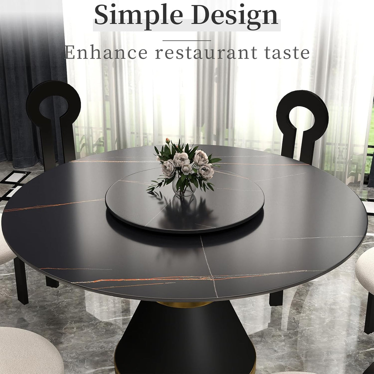 23.6" Lazy Susan for Table Top Sintered Stone Rotating Serving Tray for Dining Table, Kitchen Lazy Susan Organizer Spinning Rotating Food Server Party Centerpieces