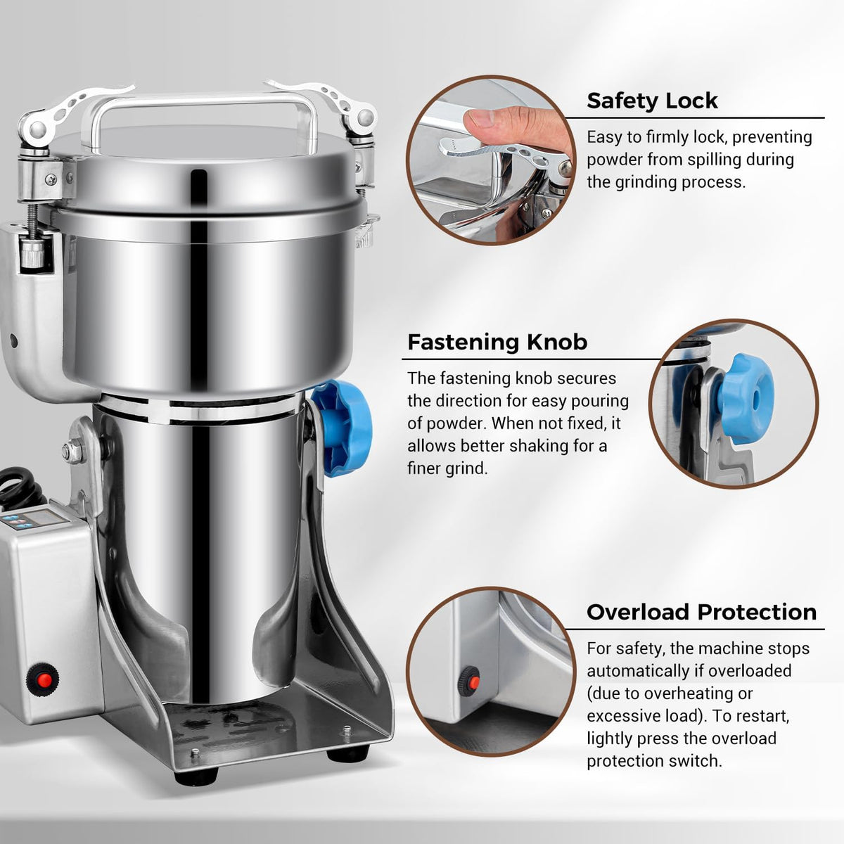 Electric Grain Grinder Mill, 1000g High-Speed Spice & Herb Grinder, Commercial Powder Machine for Dry Cereals, Grain, Coffee, Corn, Beans – CE Approved