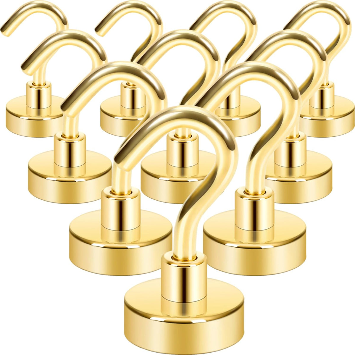 Neosmuk Magnetic Hooks,Heavy Duty Earth Magnets with Hook for Refrigerator, Extra Strong Cruise Hook for Hanging, Magnetic Hanger for Cabins, Grill (Gold, Pack of 10)