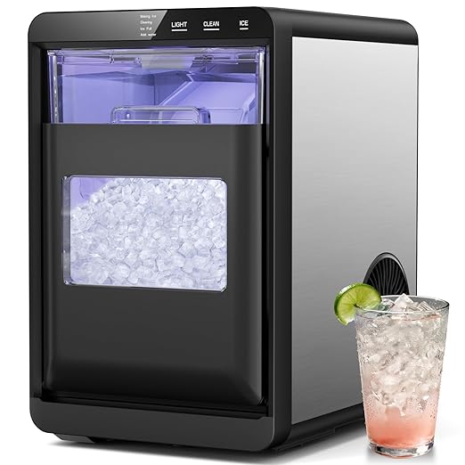 Nugget Ice Makers, 44lbs/24h Nugget Ice Maker Chewable Ice Ready in 5-10Mins, Self-Cleaning Stainless Steel Countertop Ice Maker for Home, Kitchen, Office, Party
