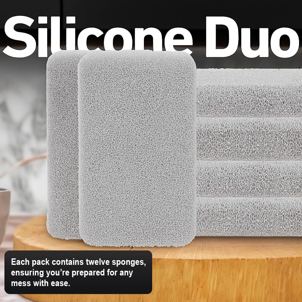 Casanero 12-Pack Silicone Scrubbing Sponges, Heavy-Duty, Non-Scratch | Reusable, Odor-Free, Multi-Purpose Cleaning for Dishes, Non-Stick, Countertops