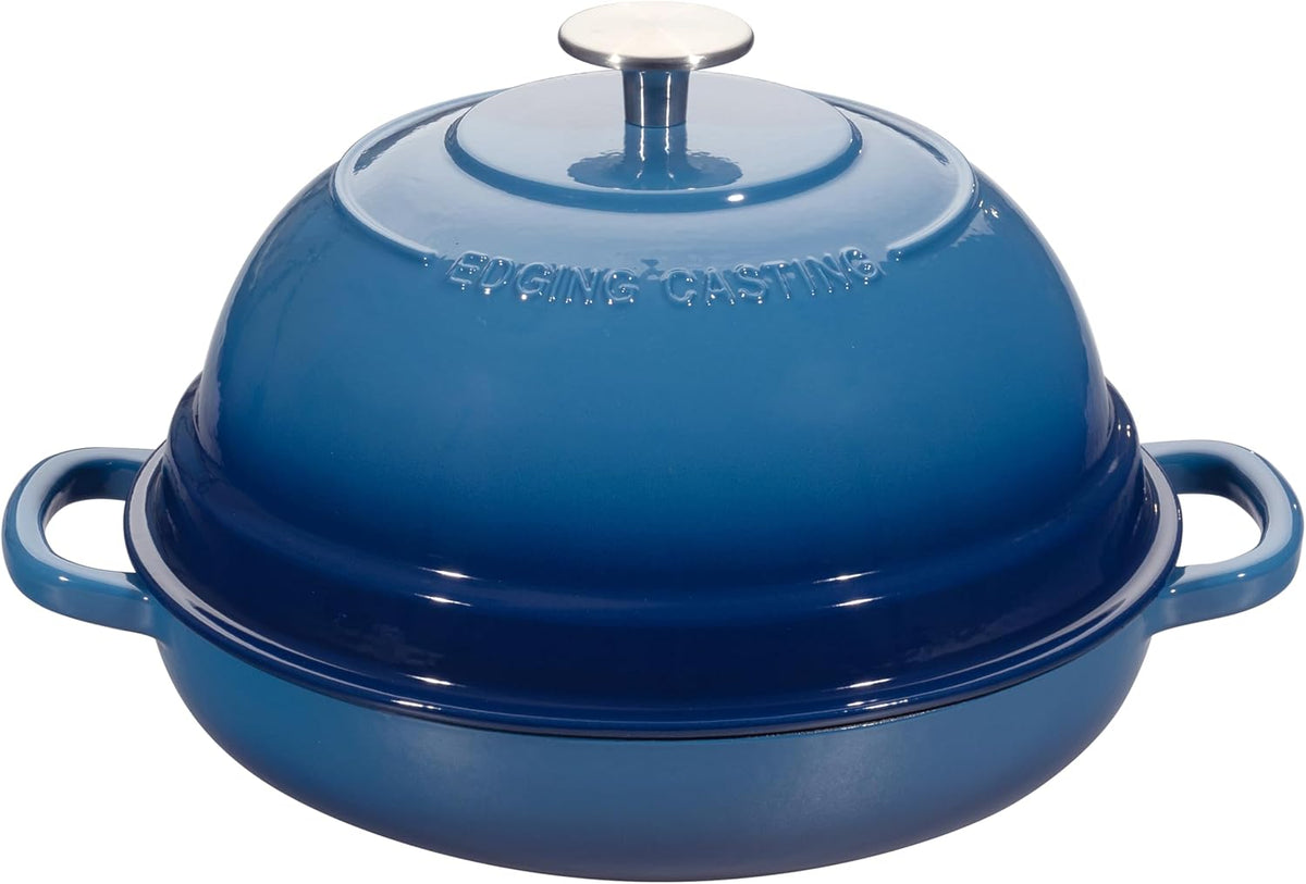 Enameled Cast Iron Dutch Oven Pot with Lid, Round Bread Oven for Homemade Sourdough Bread Baking, 6 Quart, Lake Blue