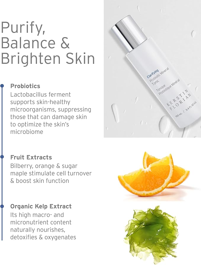 Kerstin Florian Clarifying Probiotic Mineral Tonic | Detoxifying Toner for Face & Body | Natural Skincare to Clarify and Regulate Oily Skin & Clear Pores | Gentle Formula for Women & Men (3.4 fl oz)