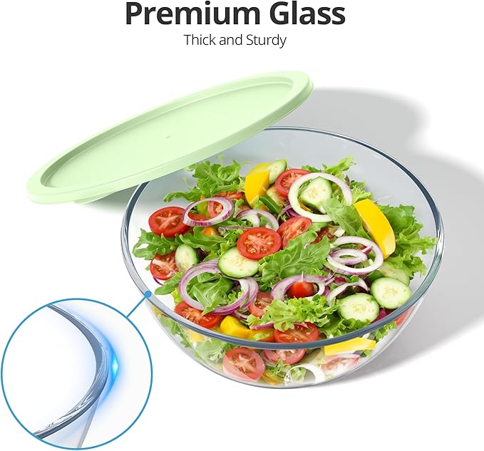 Extra Large Glass Mixing Bowls Clear Glass Salad Cooking Bowls for Kitchen Salad Bread Storage (4.7Qt)