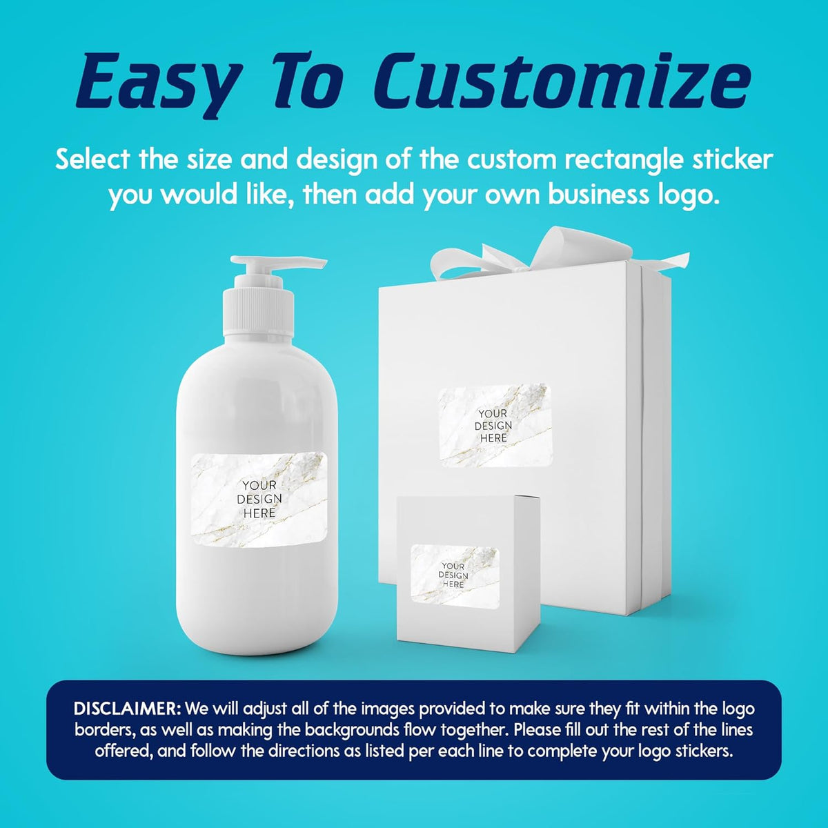 100 Custom Vinyl Stickers - Upload Your own Image, Text, Design, Logo - Personalized Logo Labels for Handmade, Packaging, Bottle, Jars, Candle, Brand Stickers (Gold Marble, 4x2)