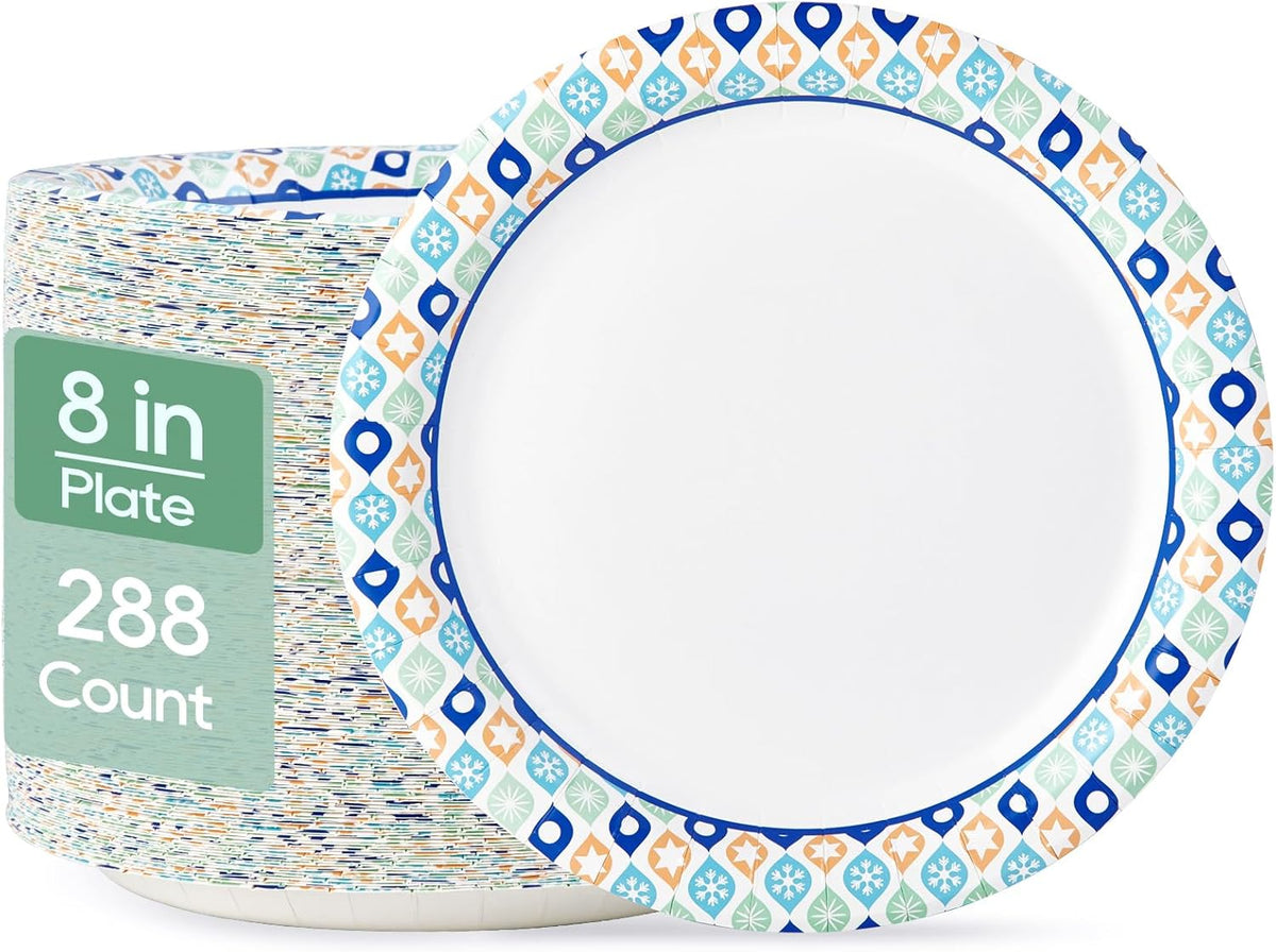 MUCHII 8.375 Inch Paper Plates, 288 Count Disposable Plates, Soak Proof and Cut, Ideal for Family Gatherings, Parties, Picnic