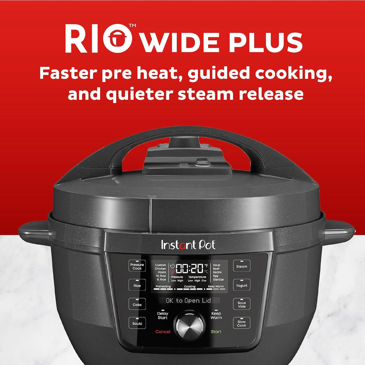 Instant Pot RIO Wide Plus, 9-in-1 Electric Pressure Cooker, 35% Larger Cooking Surface, WhisperQuiet Steam Release, Multi-Cooker, Slow Cook, Rice Maker, Steamer, Sauté, Cake, & Warmer, 7.5 Quarts