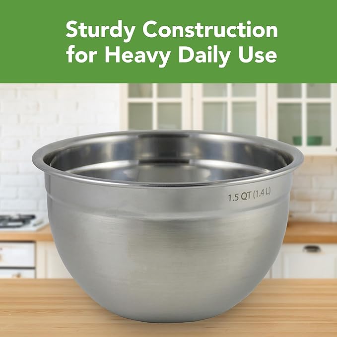 Tovolo Small Stainless Steel Mixing Bowl 1.5 Quart Metal Mixing Bowl with Rounded Lip for Easy Pour and Nesting Storage, Dishwasher Safe Quart Metal Bowl for Baking Mixing and Cooking Prep