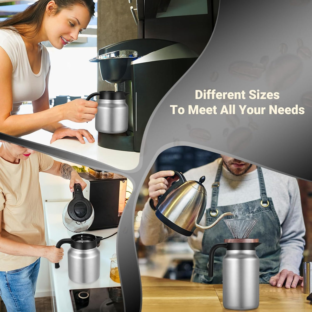 51Oz Thermal Coffee Carafes For Keeping Hot/Cold, Stainless Steel Coffee Carafe, Dustproof Insulated Water Carafe for Party/Home,Silver
