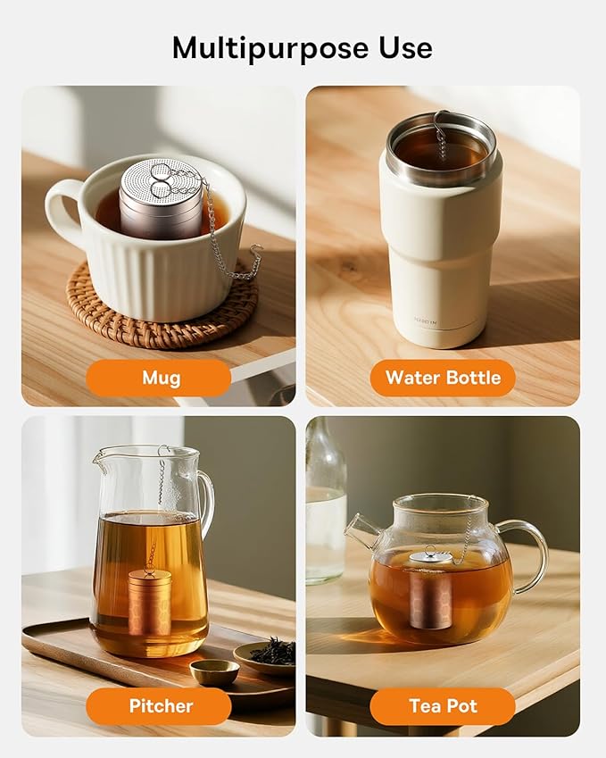 House Again 2 Pack Tea Infusers, Extra Fine Mesh Tea Strainers for Loose Tea, Updated Slim Threaded Lid & 304 Stainless Steel, Filter Bags Diffusers, Loose Leaf Tea Steeper for Brew Tea Spices