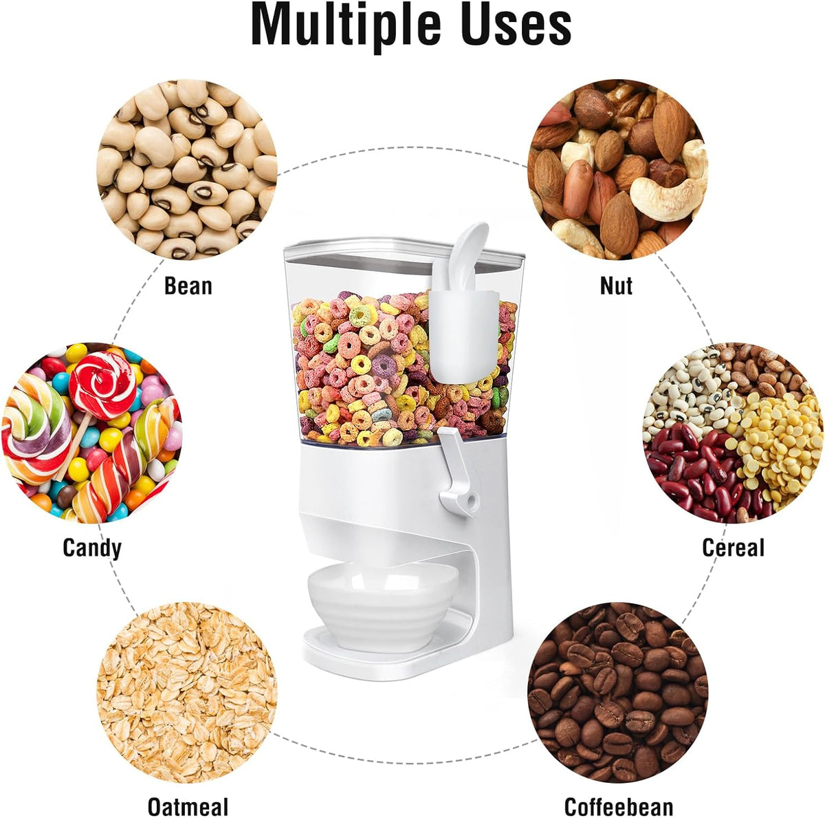 Cereal Dispenser Countertop With Bowls and Spoons Cereal Containers Storage for Pantry Snack Organizer Dry Food Storage Container with Lid for Kitchen Organization Oatmeal Nut Granola（2pcs White）