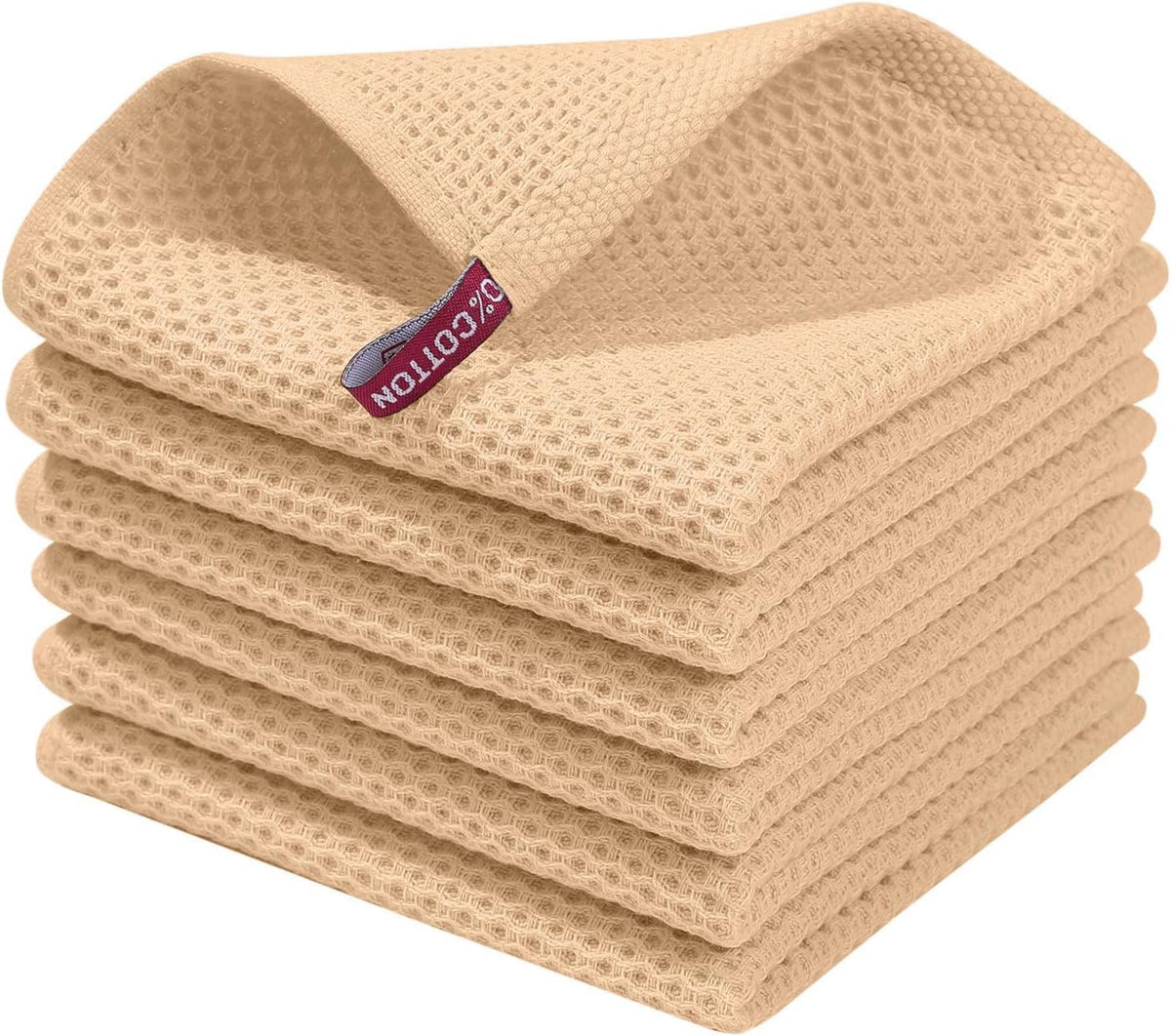 Homaxy 100% Cotton Waffle Weave Kitchen Dish Cloths, Ultra Soft Absorbent Quick Drying Dish Towels, 12 x 12 Inches, 6-Pack, Apricot