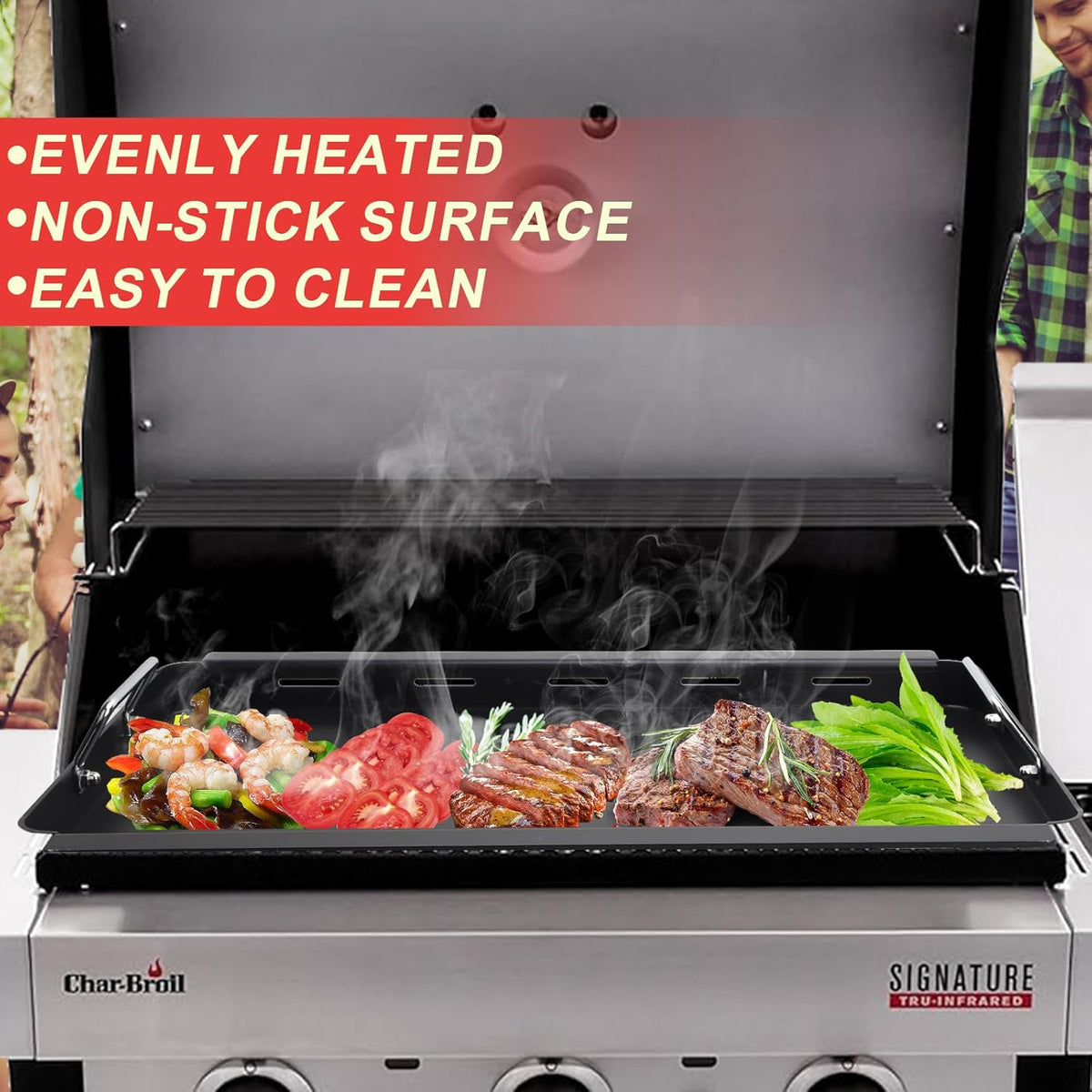 DcYourHome Full Size Griddle Insert for Charbroil Commercial TUR-Infrared Gas Grills 463242515 463242516 463367016 463246018, Carbon Steel Flat Top Griddle Plate for Charbroil 3-Burner Grill Parts