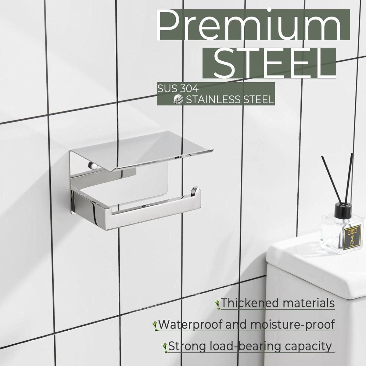 KOKOSIRI Toilet Paper Holder with Shelf Chrome Bathroom Toilet Roll Holder for Restroom T-304 Stainless Steel Wall Mounted, Polished Finish, B2010CH