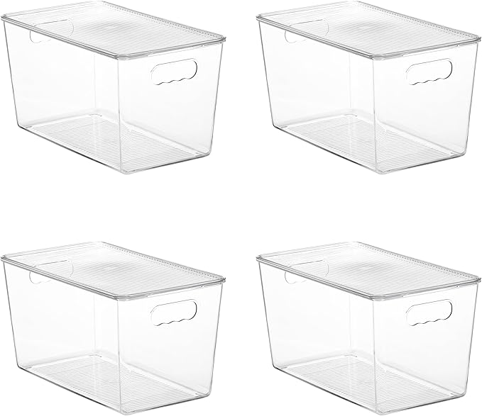 Vtopmart 4 Pack Clear Stackable Storage Bins with Lids,XLarge Plastic Containers with Handle for Pantry Organizer and Storage,Perfect for Kitchen,Fridge,Cabinet, Closet,Bathroom Organization