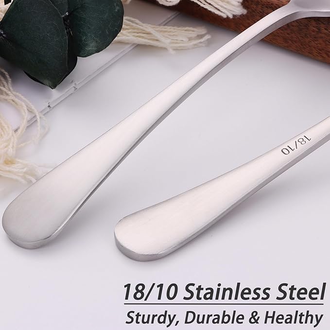 7" Elegant Soup Spoons Silverware Set,18/10 Stainless Steel,Matte Satin Finish,Dishwasher Safe(Set of 4,Silver)