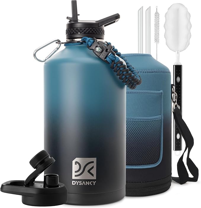 DYSANKY 1 Gallon Insulated Water Bottle | Upgraded Thickened Stainless Steel Metal Portable Sports Large Water Jug for Gym and Hiking with Carrier Bag, Handle Strap | BPA-Free 128 oz