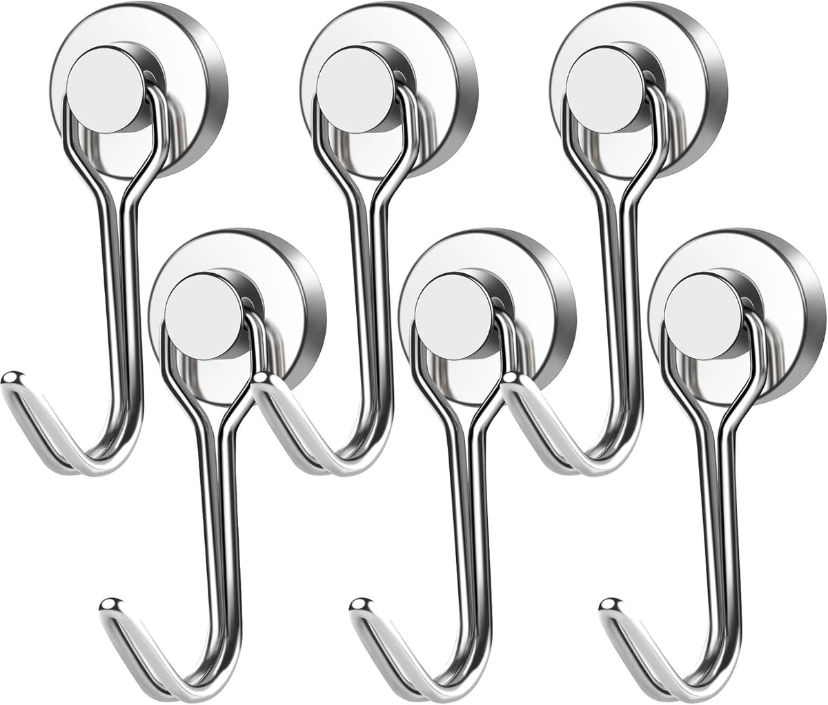 E BAVITE Swivel Swing Magnetic Hooks New Upgraded, 30LB（6pack） Refrigerator Magnet Hook Strong Neodymium Magnets, Perfect for Refrigerator and Other Surfaces,60mm(2.36in) in