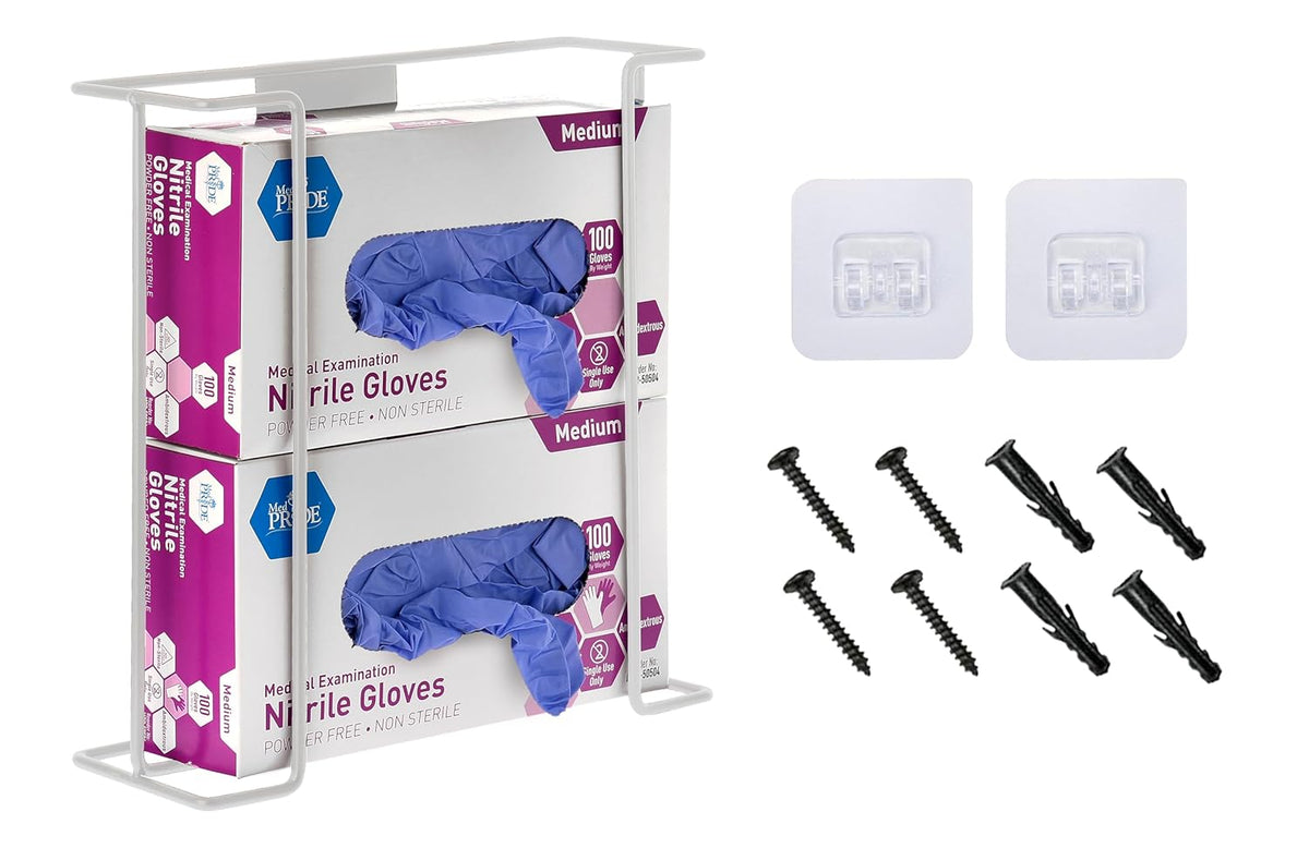 Alpine Glove Holder for Wall Mount - Latex Glove Holder Wire Glove Dispenser for Wall Disposable Glove Box & Tissue Box - Fits 2 Boxes (White)