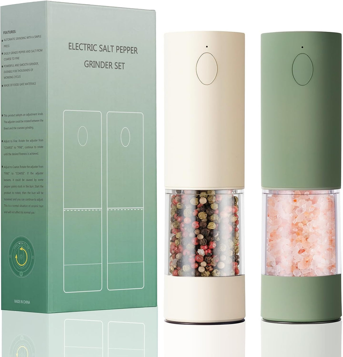 Electric Salt & Pepper Grinder Set (2 Pack) – USB Rechargeable, Adjustable Coarseness, One-Handed Operation with LED Light – Automatic Spice Mill Shaker for Kitchen, Dining, or Camping
