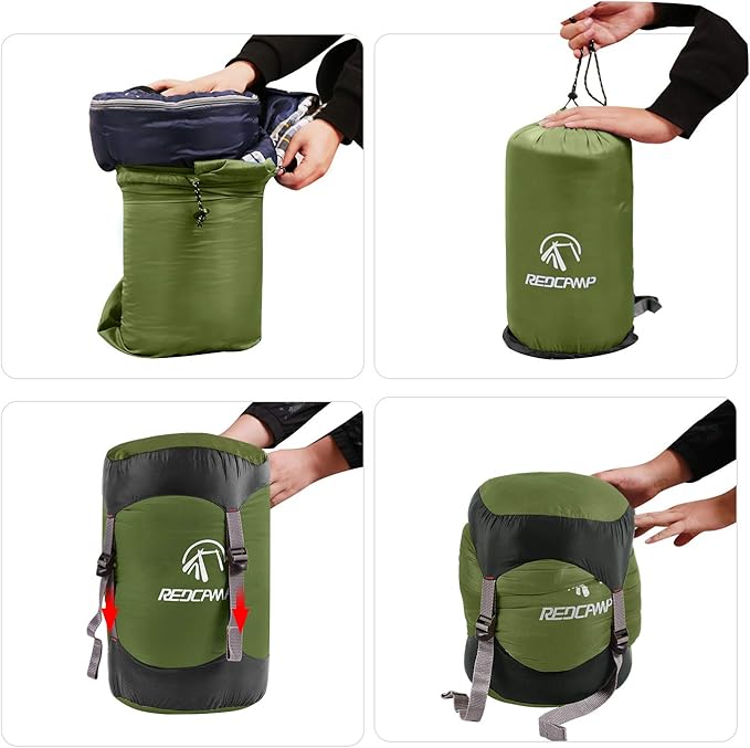 REDCAMP Nylon Compression Stuff Sack, 10L/17L/27L/40L Lightweight Sleeping Bag Compression Sack Great for Backpacking, Hiking and Camping,Blue/Yellow/Army Green/Black