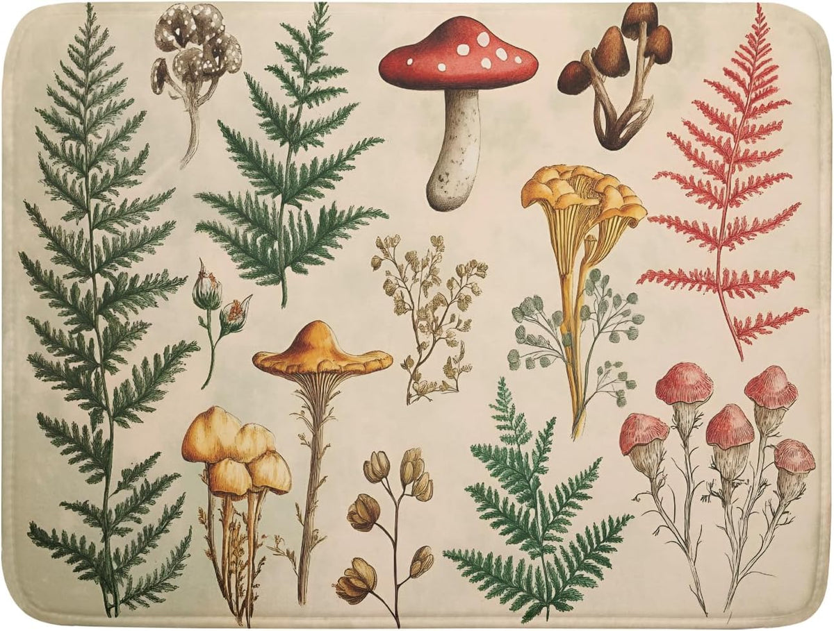 Ferns Mushrooms Dish Drying Mats Woodland Forest Microfiber Drying Pad Reversible Drainer Mats 18 X 24 Inch