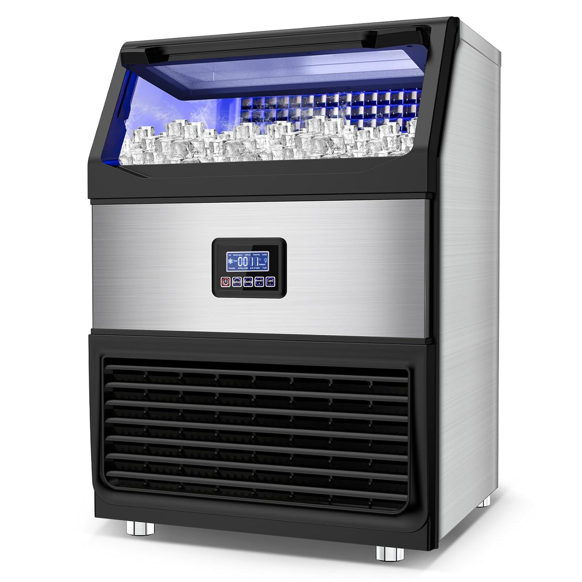 300LBS/24H Commercial Ice Maker Machine with 75LBS Storage Bin, Stainless Steel Undercounter/Freestanding Ice Maker Machine for Home Bar Outdoor, 108PCS Ice Cubes Ice Machine