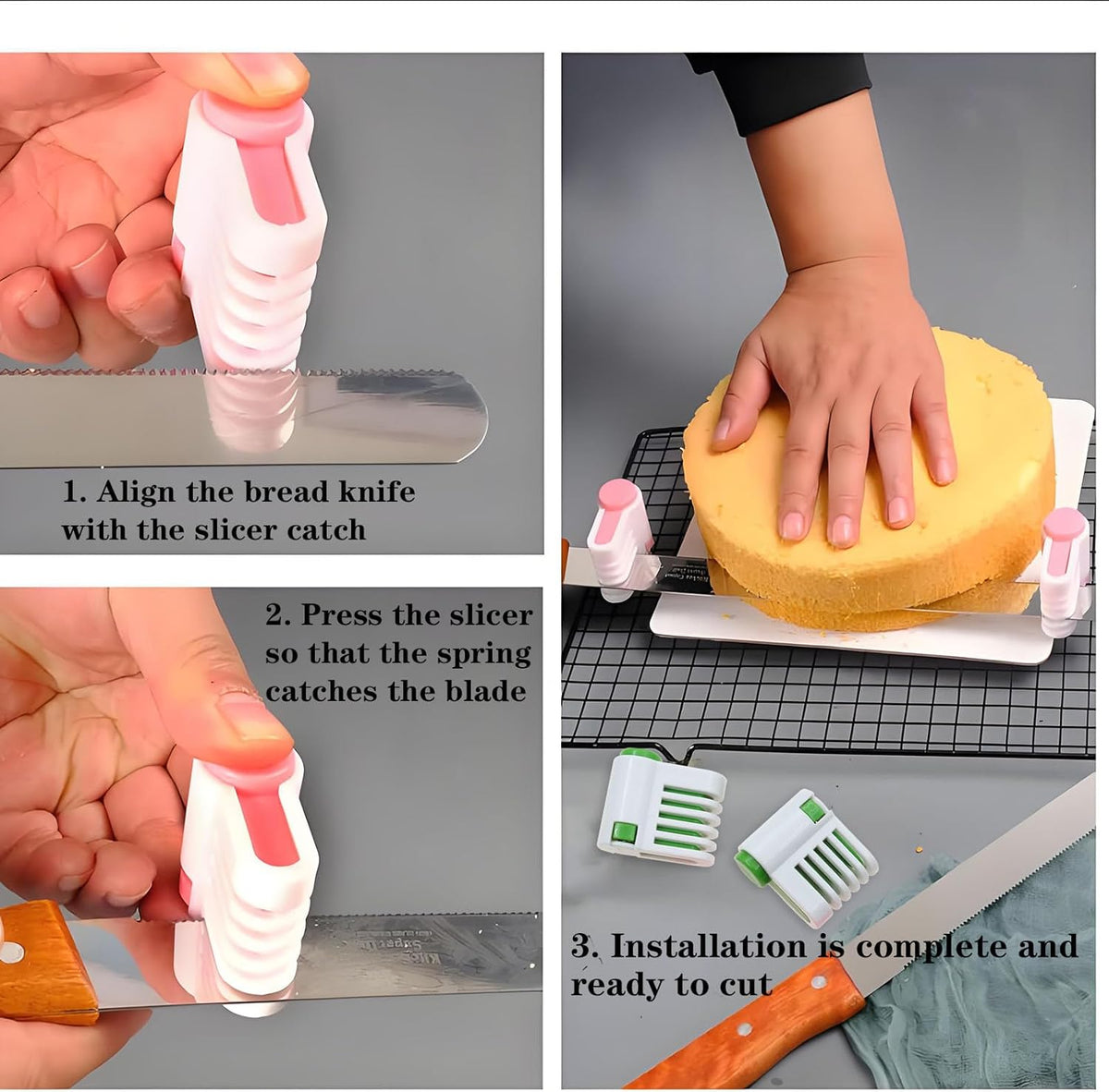 4PCS DIY Cake Slicer Cake Layer Slicer 5 Layers Cake Leveler Kitchen Fixing Tools for Bread Toast and Cakes (Pink)