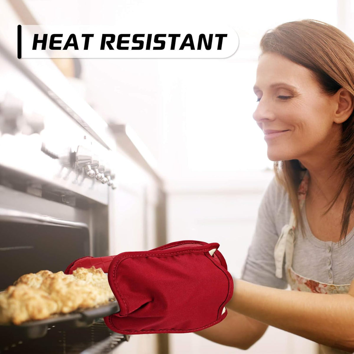 HOMWE Silicone Kitchen Pot Holders, 2 Pc Set Trivets, Steam and Heat Resistant Hand and Countertop Protection Hot Pads, Non-Slip Grip, Terrycloth Interior Lining, Red