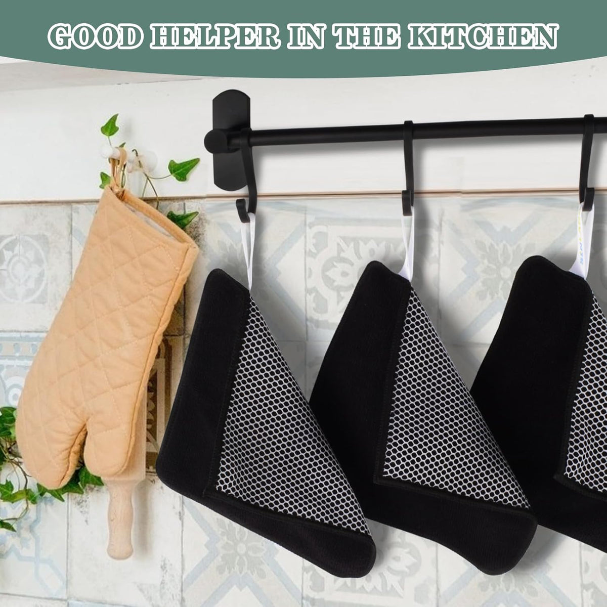 SINLAND Microfiber Dish Cloth for Washing Dishes Dish Washing Rags Best Kitchen Washcloth Cleaning Cloths Wash Cloths with Poly Scour Side 7.87Inchx7.87Inch 10 Pack Black