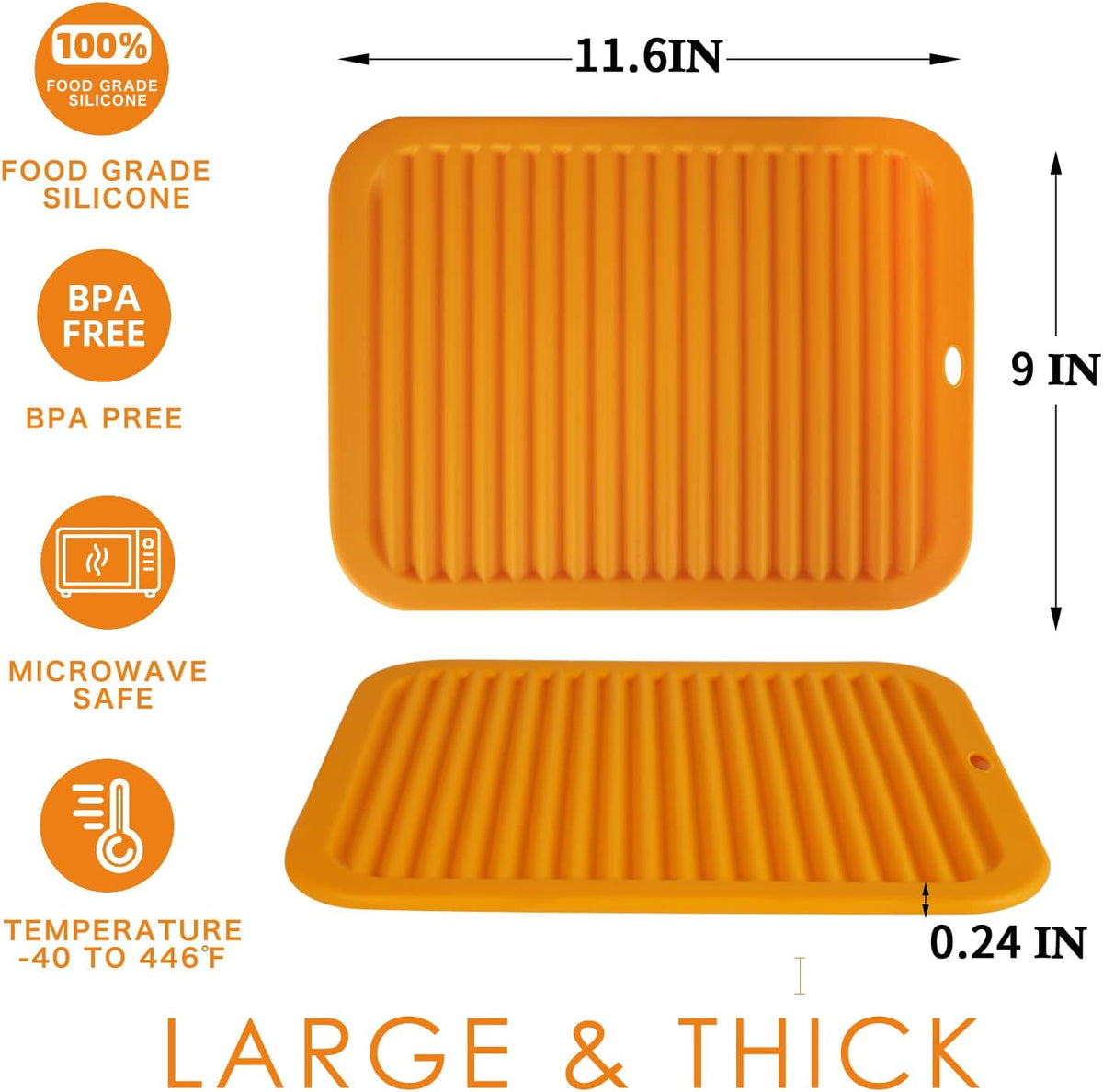Silicone Trivets for Hot Pots and Pans, 9 * 12" Orange Silicone Hot Pads Pot Holders for Kitchen, 2 Pack Trivet Mat for Hot Dishes, Hot Pot Mats Hot Plates for Table Hot Dishes, Jar Opener