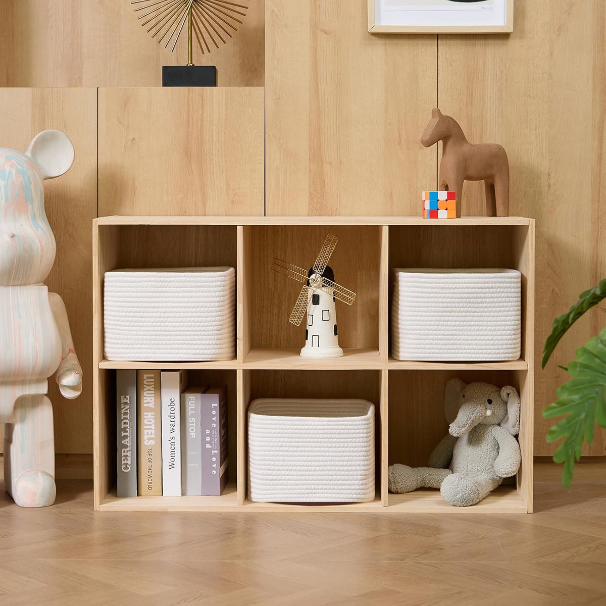 Small Organizing Baskets for Cubes Shelf, 9.7x9.7x7.1 Inch Rope Woven Storage Bins for Nursery Shelves Storage, Cute Toy Basket, Square 3 Packs Off White