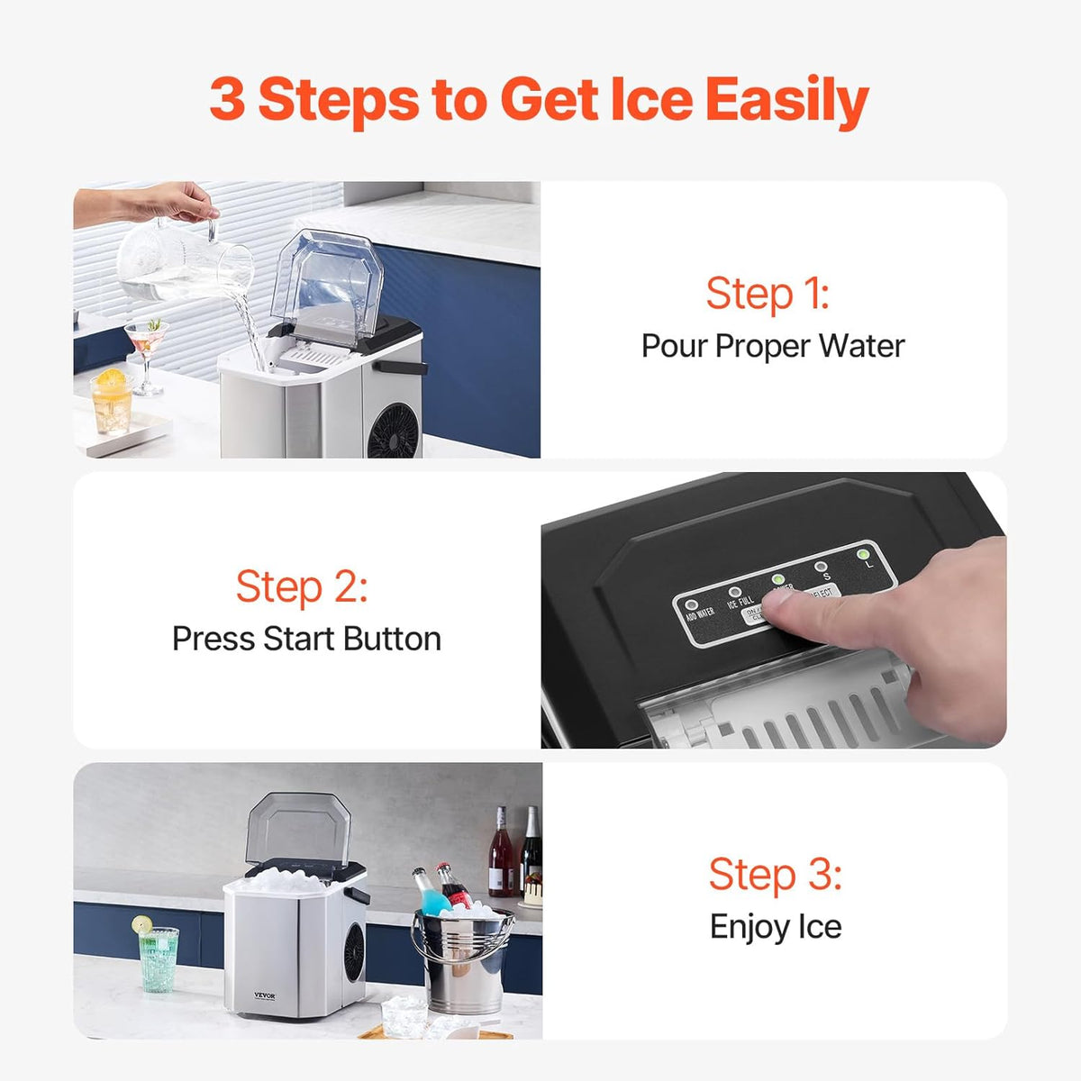 VEVOR Countertop Ice Maker, 9 Cubes Ready in 6 Mins, 26lbs in 24Hrs, Self-Cleaning Portable Ice Maker with Ice Scoop and Basket, Ice Machine with 2 Sizes Bullet Ice for Home Kitchen Office Bar Party