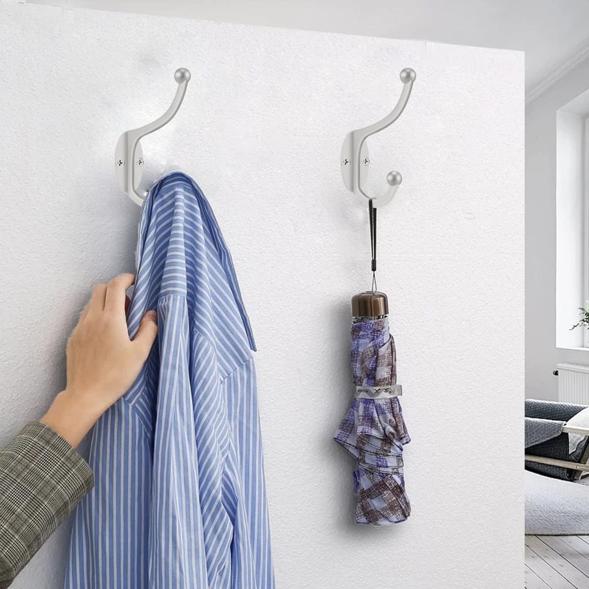 ZEYU Wall Hooks, 10Pcs Coat Hooks Hardware Towel Hooks for Hanging Coats Double No Rust Black Robe Hooks Wall Mounted with Screws for Key, Towel, Bags, Cup, Hat